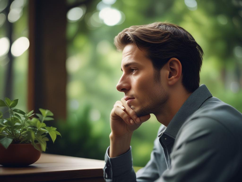 A close up shot of a person contemplating their investments