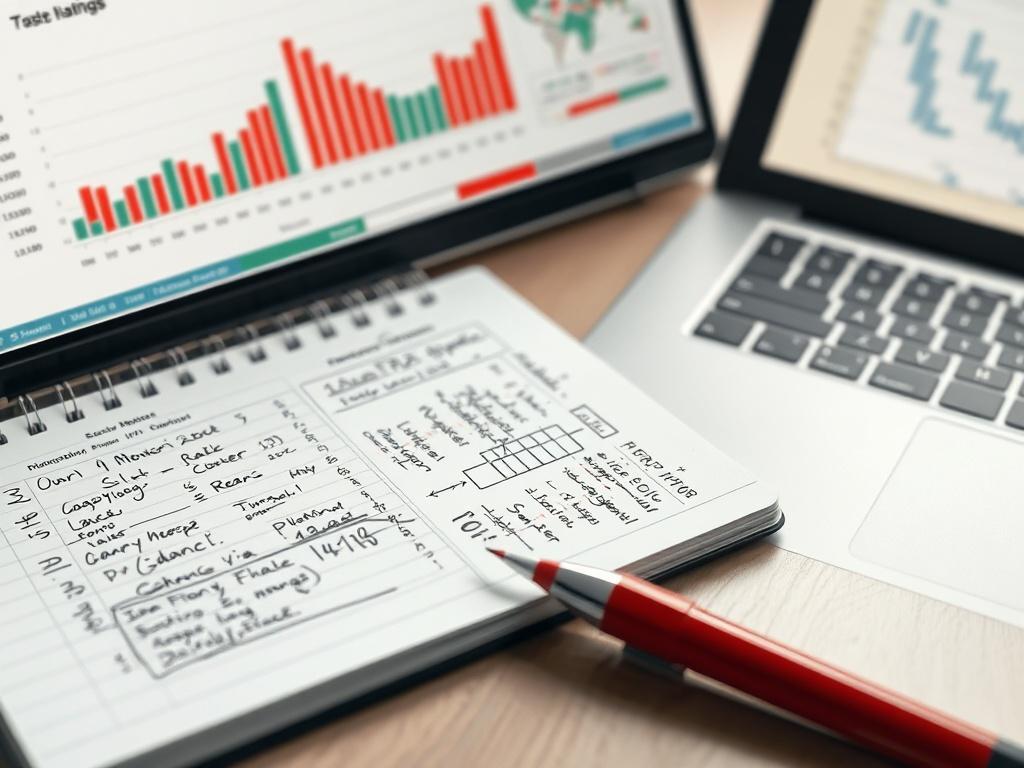 A close up of a notepad filled with detailed analysis