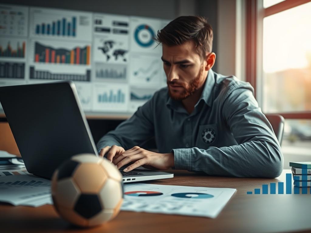A close up shot of a soccer analyst working on
