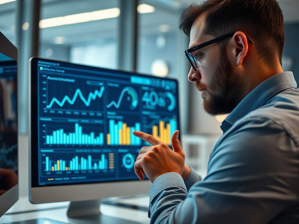 A striking close up of a data analyst reviewing performance