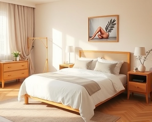 Spotless residential bedroom with clean linens