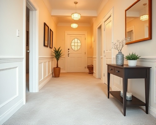 Fresh clean residential hallway with spotless carpeting
