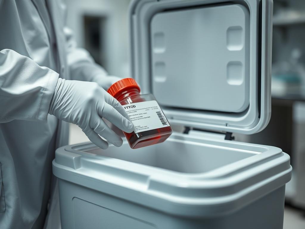 A close up shot of a blood specimen container being