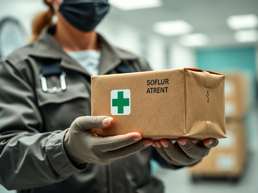 A close up shot of a medical delivery package being