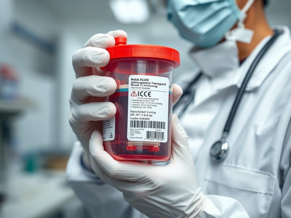 A close up shot of a medical courier holding a