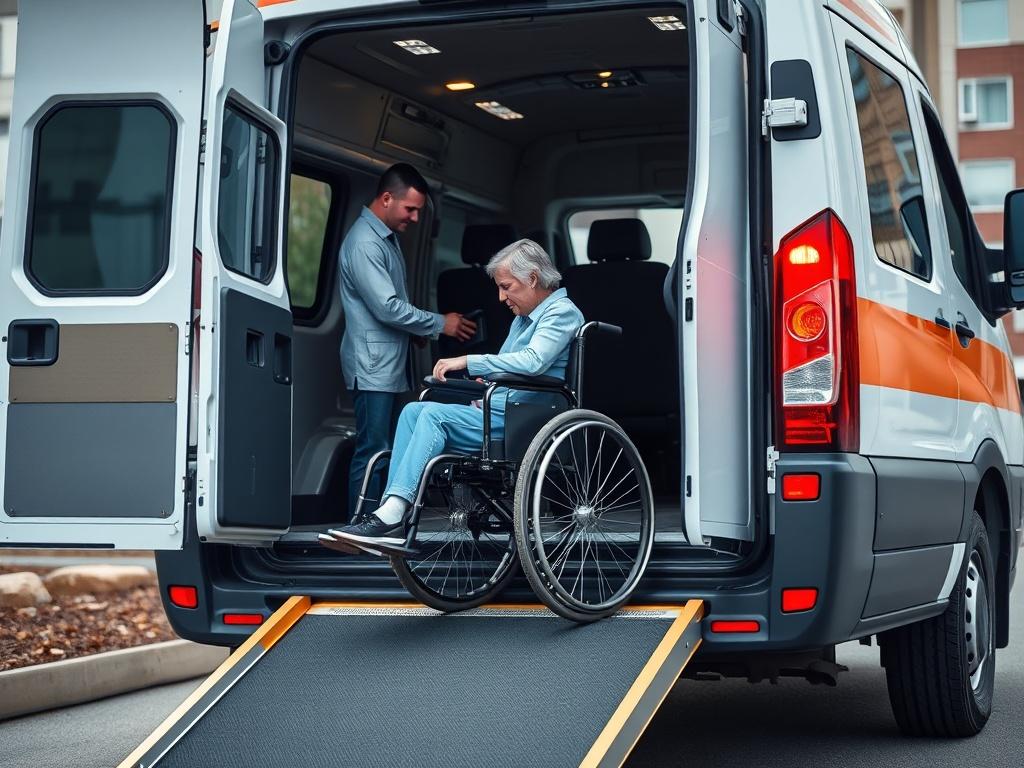 A close up shot of a medical transport vehicle with