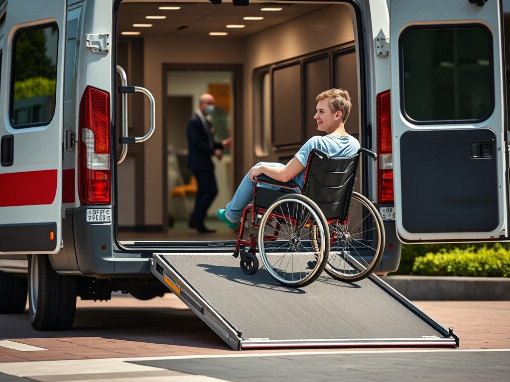 A close up shot of a medical transport vehicle with
