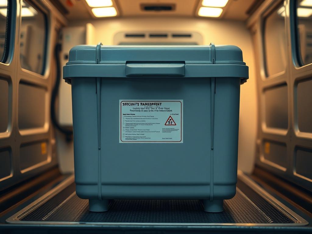 A close up shot of a specialized organ transport container,