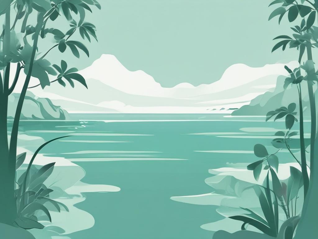 A serene jade green water illustration featuring smooth vector shapes,