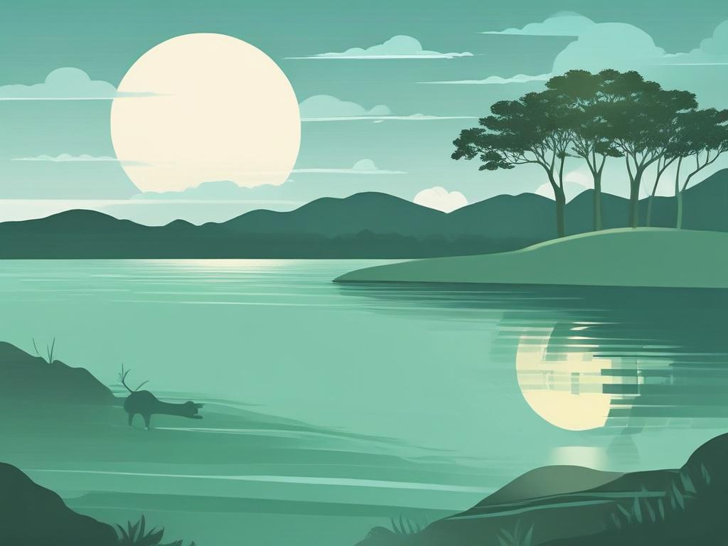 A serene illustration using jade green and soft blue tones,