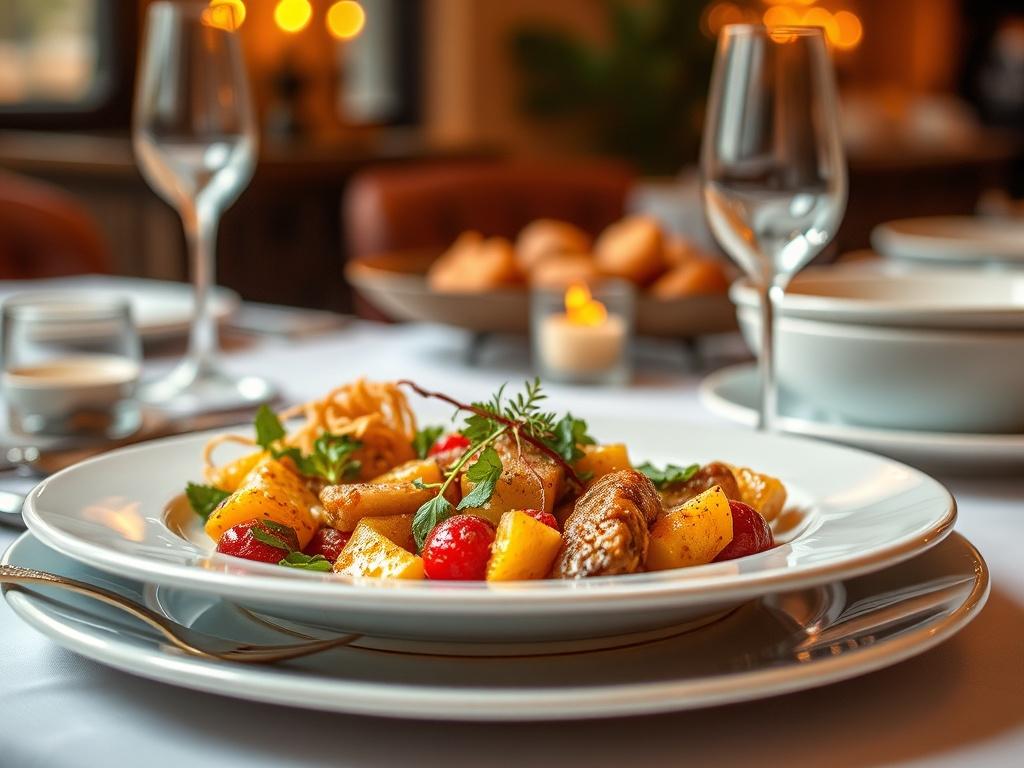 A beautifully plated gourmet dish showcasing vibrant colors and elegant