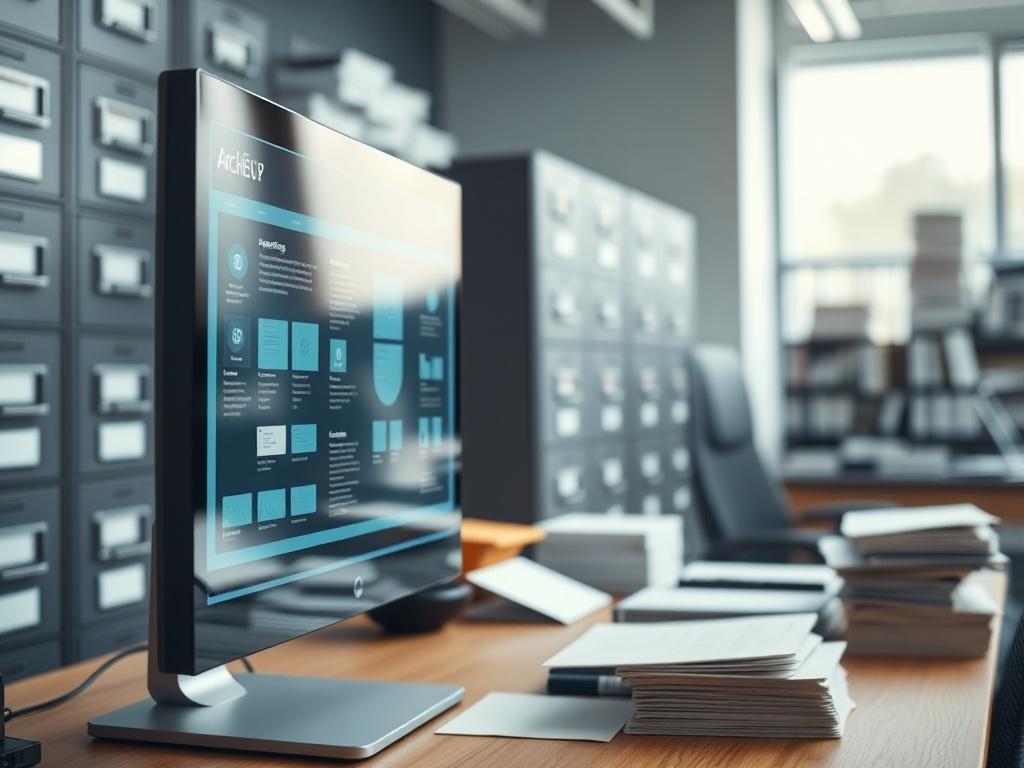 A close up shot of a modern office workspace with