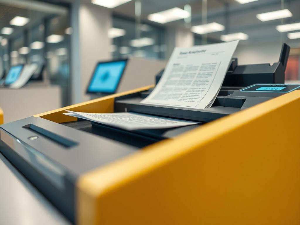 A high tech scanning machine in action, digitizing paper documents