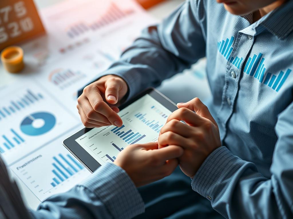 An insightful close-up image of a professional analyzing cost data on a digital tablet, surrounded by financial reports and graphs, conveying a sense of strategic planning and analysis in a modern workspace.