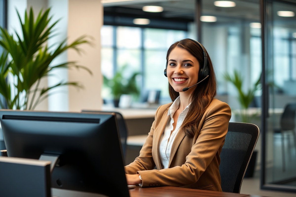 Professional receptionist with headset