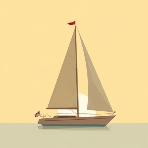 Geometric illustration of sailboat at sunrise
