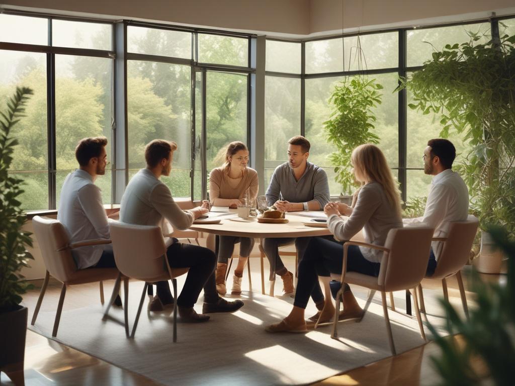 A serene scene of a diverse group of individuals sitting