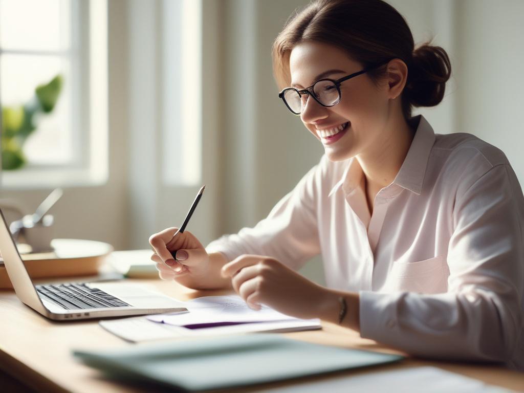 a person sitting at a desk, reviewing their budget with