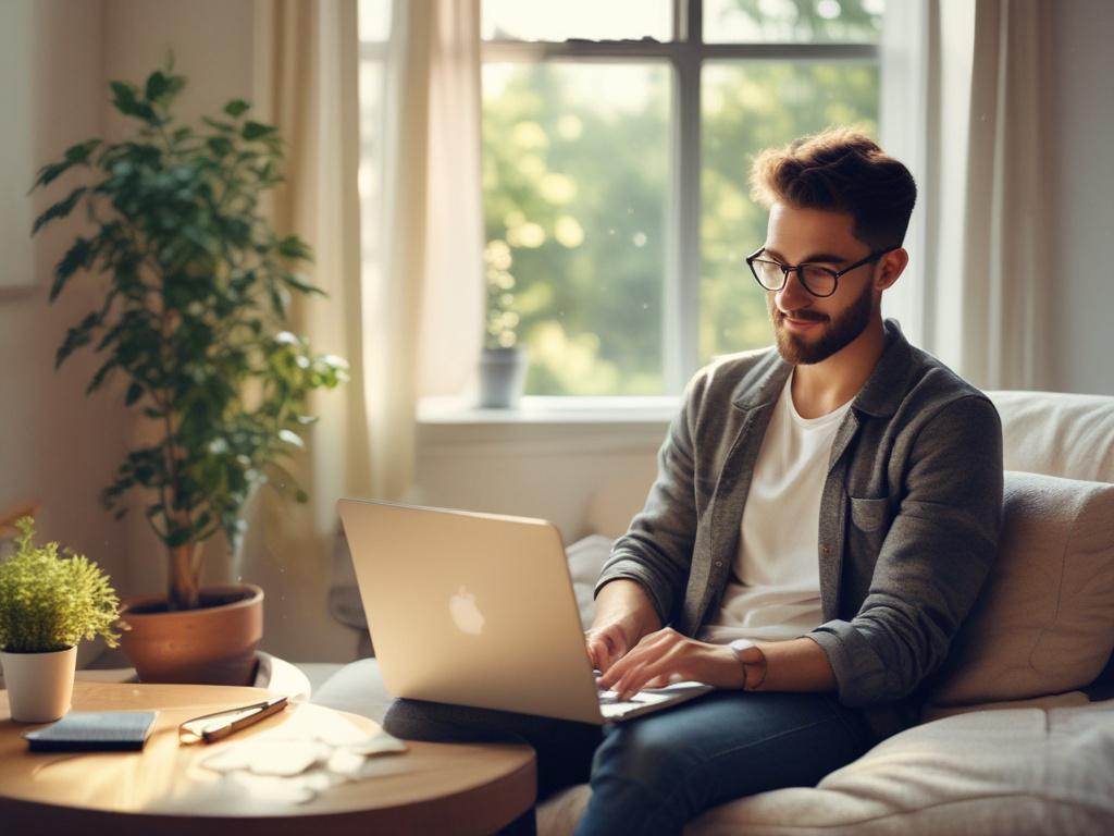 a person relaxing at home with a laptop, exploring passive