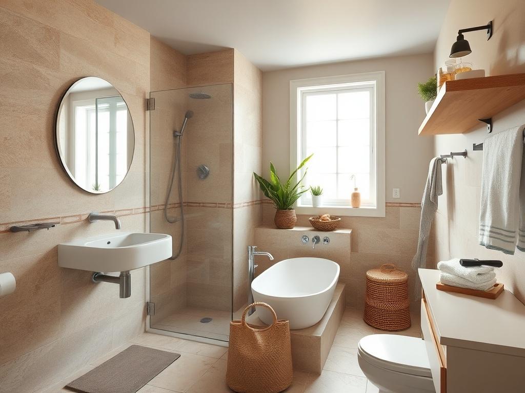 A beautifully renovated bathroom with modern fixtures, elegant tile work,