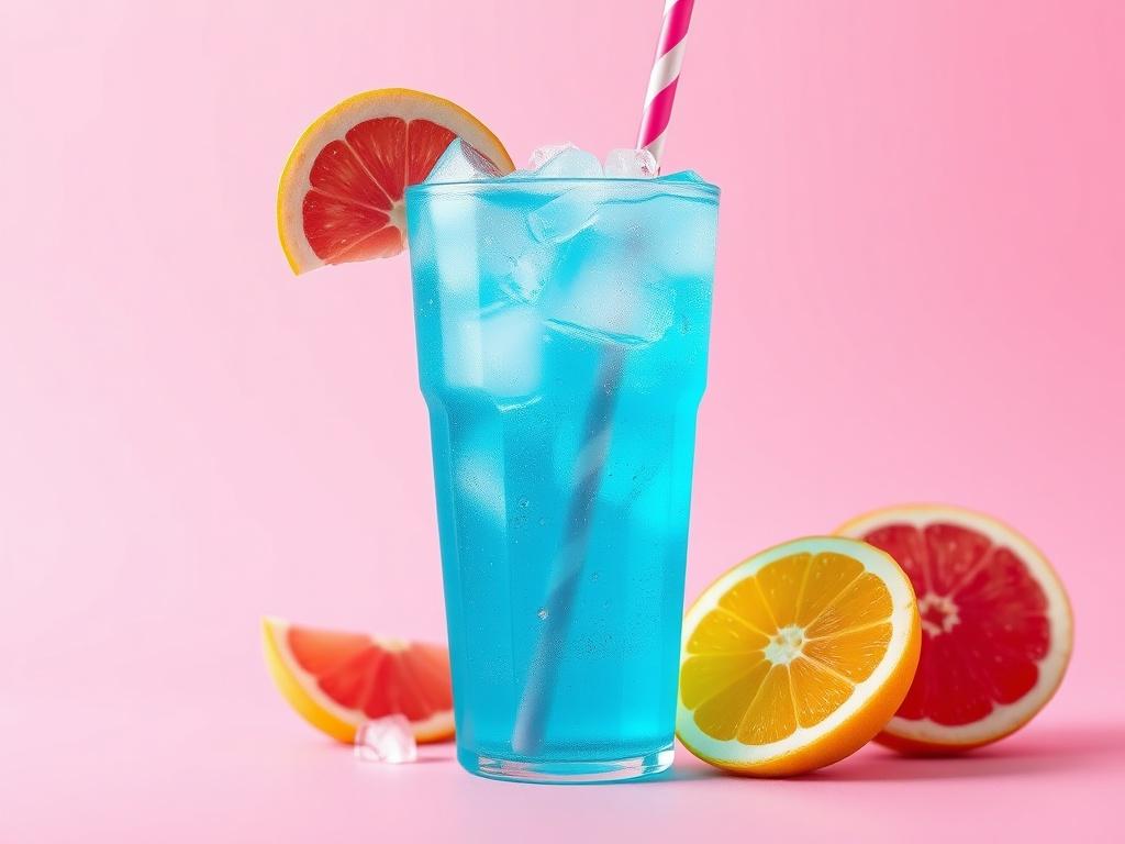 A photorealistic image of a vibrant turquoise and hot pink