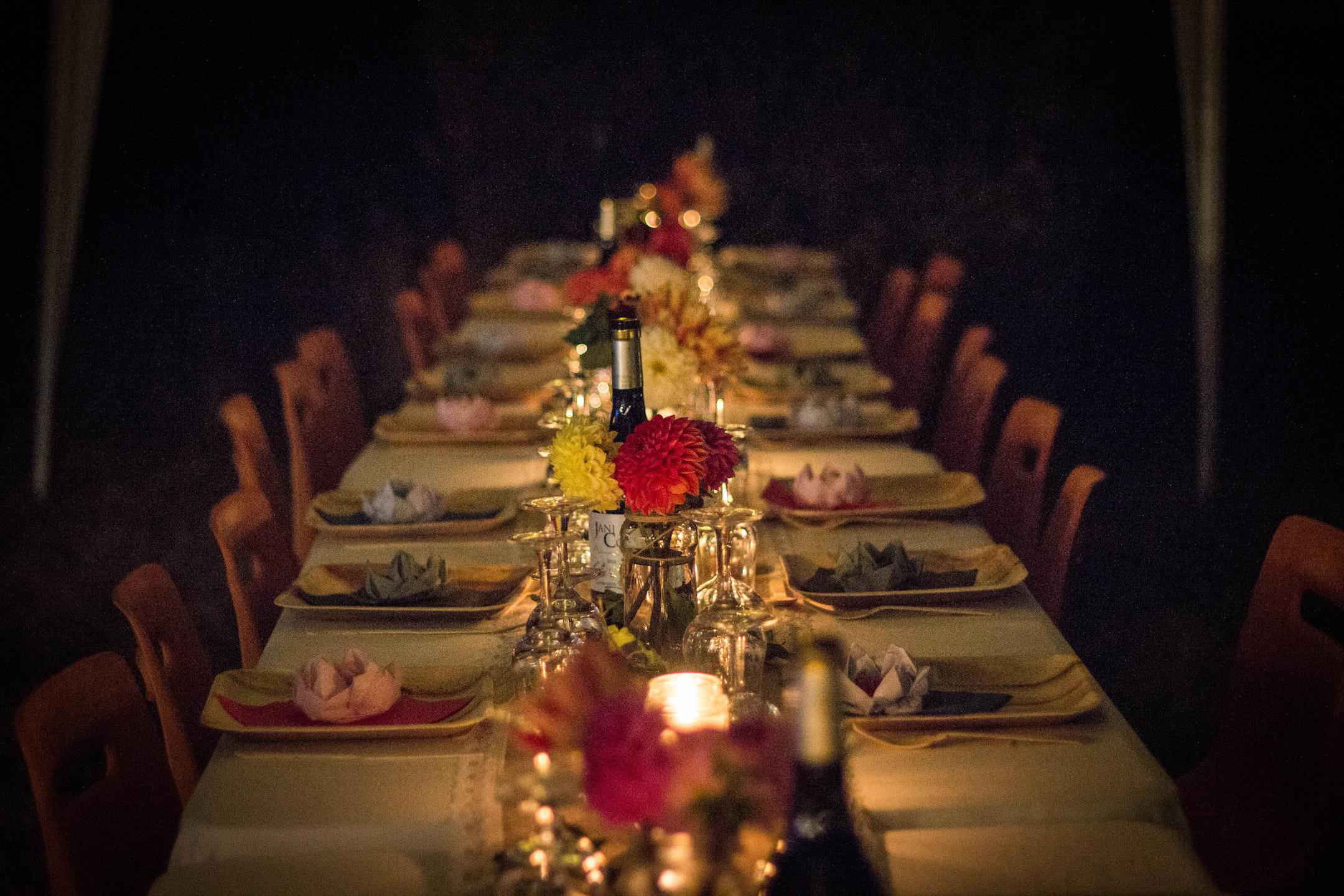 Image of a set table at microwedding that used catering in Los Angeles.