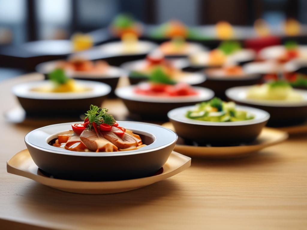 **AI Image Generation Prompt:**
Create a realistic high-resolution photo that illustrates the concept of choosing the right corporate caterer. The image should feature a close-up shot of a beautifully arranged corporate catering platter, emphasizing a variety of appealing dishes that represent quality and presentation. Include a sleek, elegant display of gourmet items such as vibrant salads, artisanal sandwiches, and appealing desserts, all artistically presented on a polished wooden table.
The background