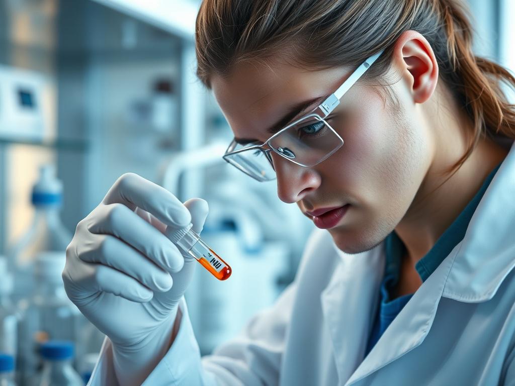 A close up shot of a professional laboratory technician in