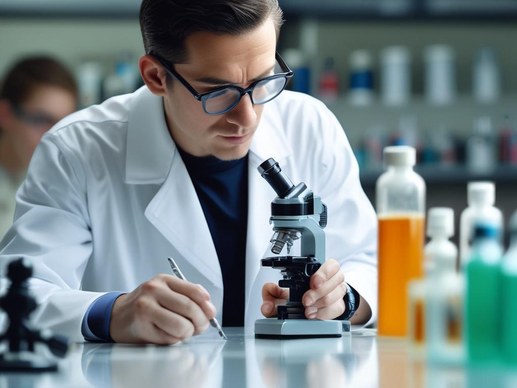 A hyper realistic close up shot of a laboratory technician