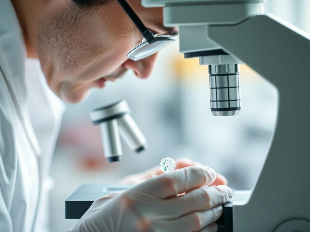 A hyper realistic close up shot of a researcher examining