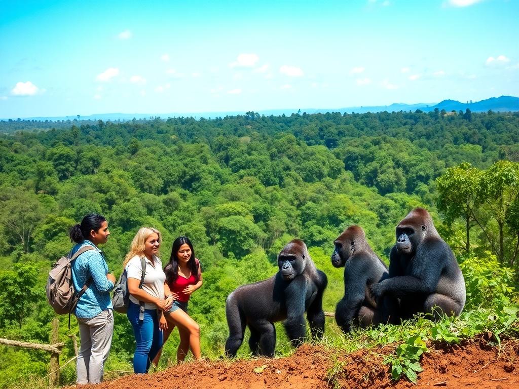 A stunning landscape of Uganda featuring a lush, green rainforest