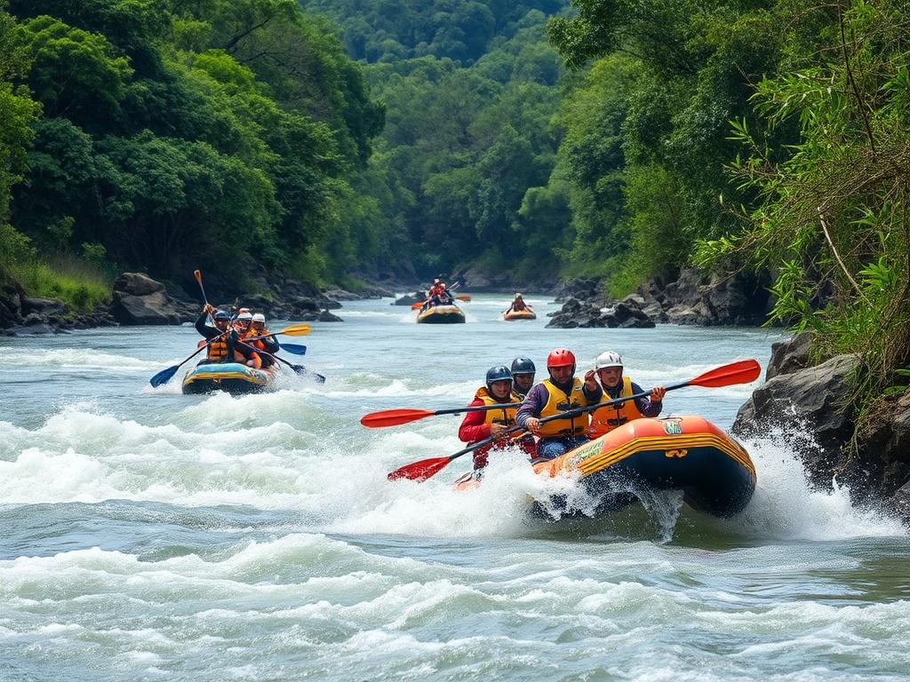 A breathtaking high resolution image of white water rafting on