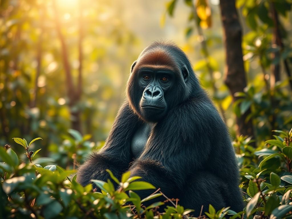 A high resolution of a majestic mountain gorilla in its
