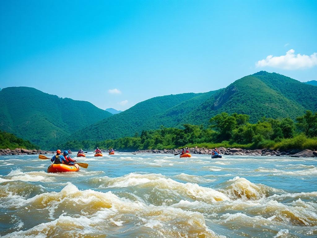A high resolution image of a white water rafting scene