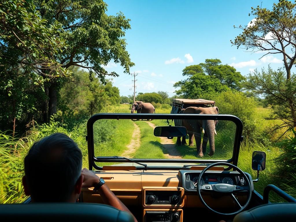 A high resolution of a safari vehicle driving through a