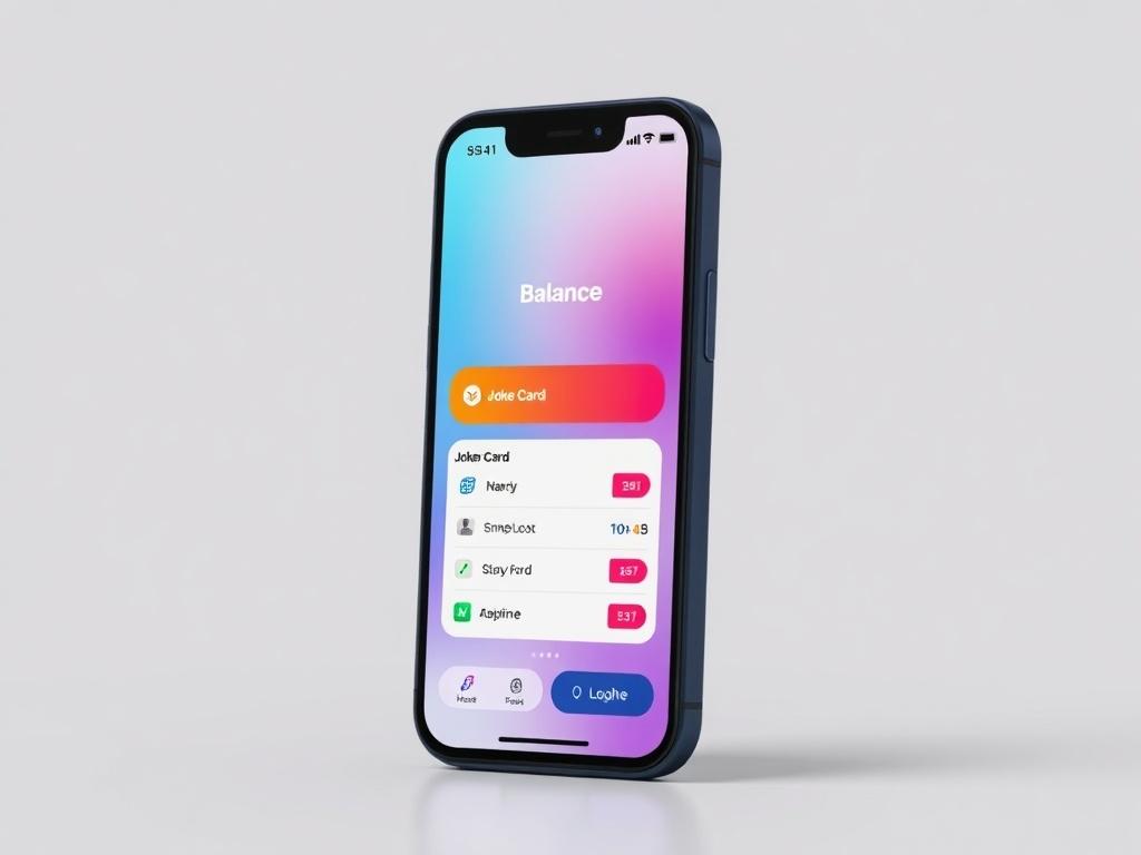 A close-up of a modern smartphone displaying a Joker Card balance checking app interface. The screen shows a clean, user-friendly layout with vibrant colors. The background should be minimalistic and stylish, emphasizing the smartphone and the app's design. The focus should be on the device and screen, highlighting the ease of accessing balance information.