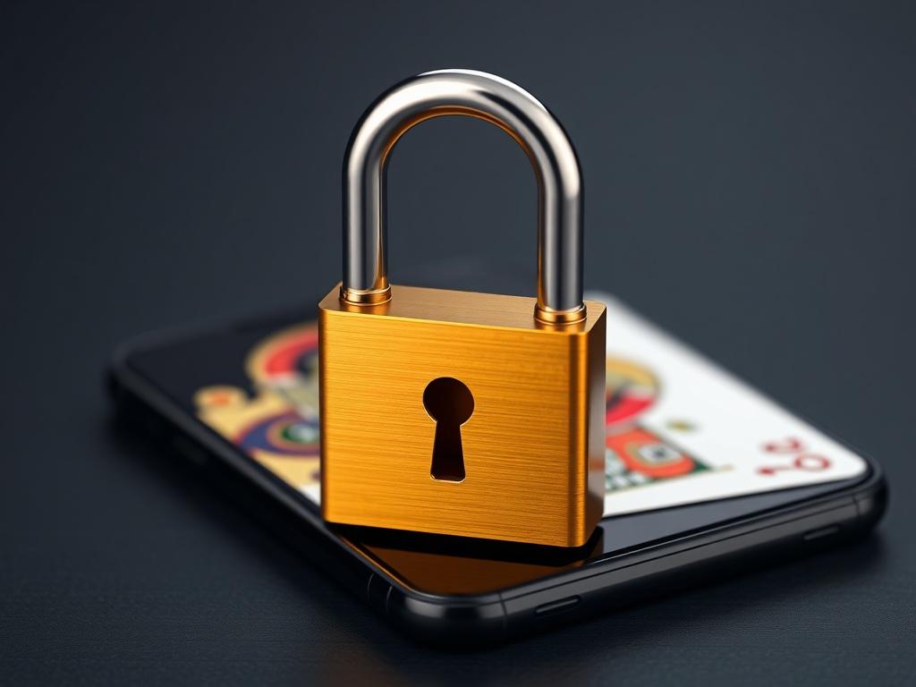 An image of a digital padlock symbolizing security, placed over a background of a Joker Card and a smartphone. The focus should be on the lock and card while keeping the background slightly blurred to emphasize security. The color scheme should align with the brand's colors, promoting a sense of safety.