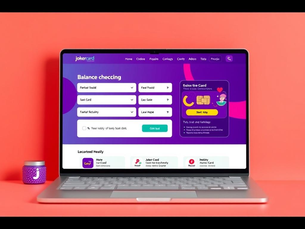 A screenshot of the Joker Card balance checking website, showcasing its clean design and simple navigation. The layout should emphasize ease of use, with visually appealing colors that align with the brand. The background should be neutral to keep focus on the interface.