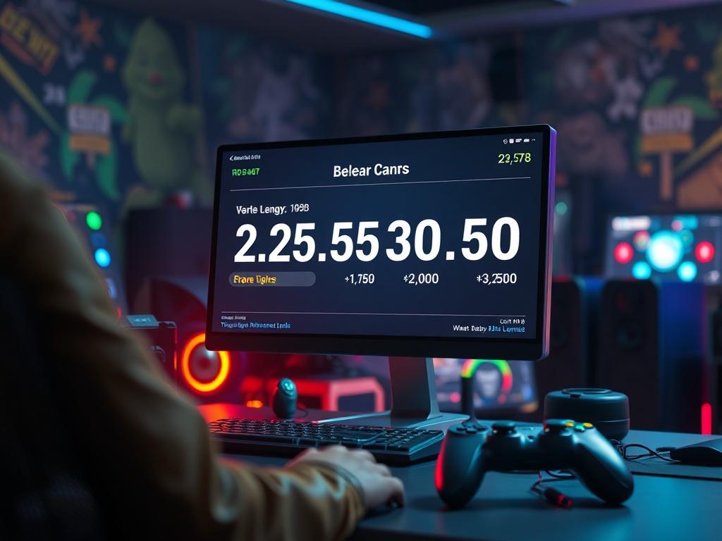A vibrant image depicting a gaming environment with a computer screen showing real-time balance updates, capturing the excitement of gaming. The background should be lively, with gaming elements like controllers and colorful lights, emphasizing a dynamic atmosphere.