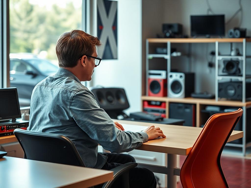 A focused image of a person sitting at a desk,