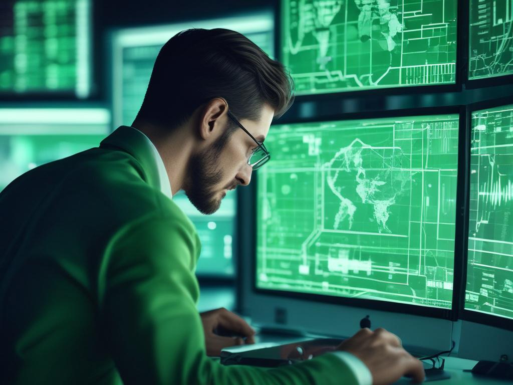 A close up shot of a cybersecurity expert analyzing network