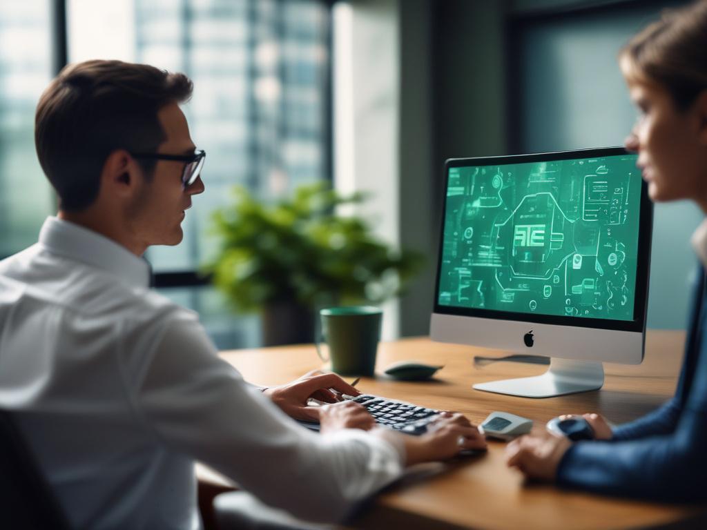 A consultant discussing cybersecurity strategies with a client, showcasing a