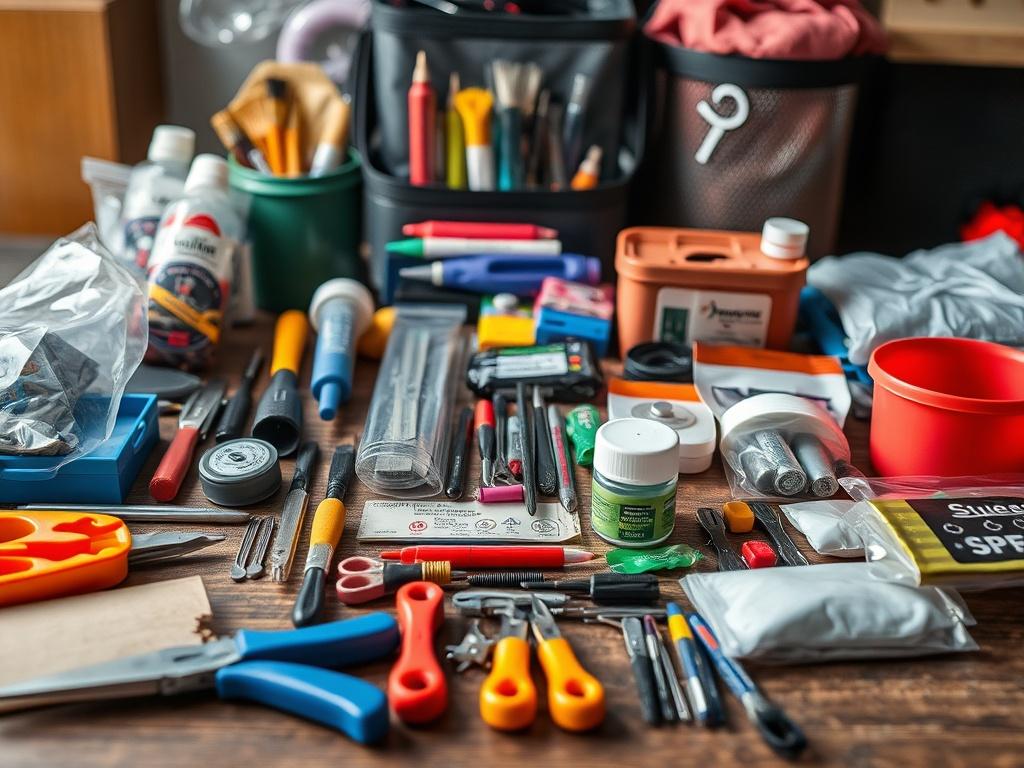 A collection of DIY kits neatly arranged on a table,