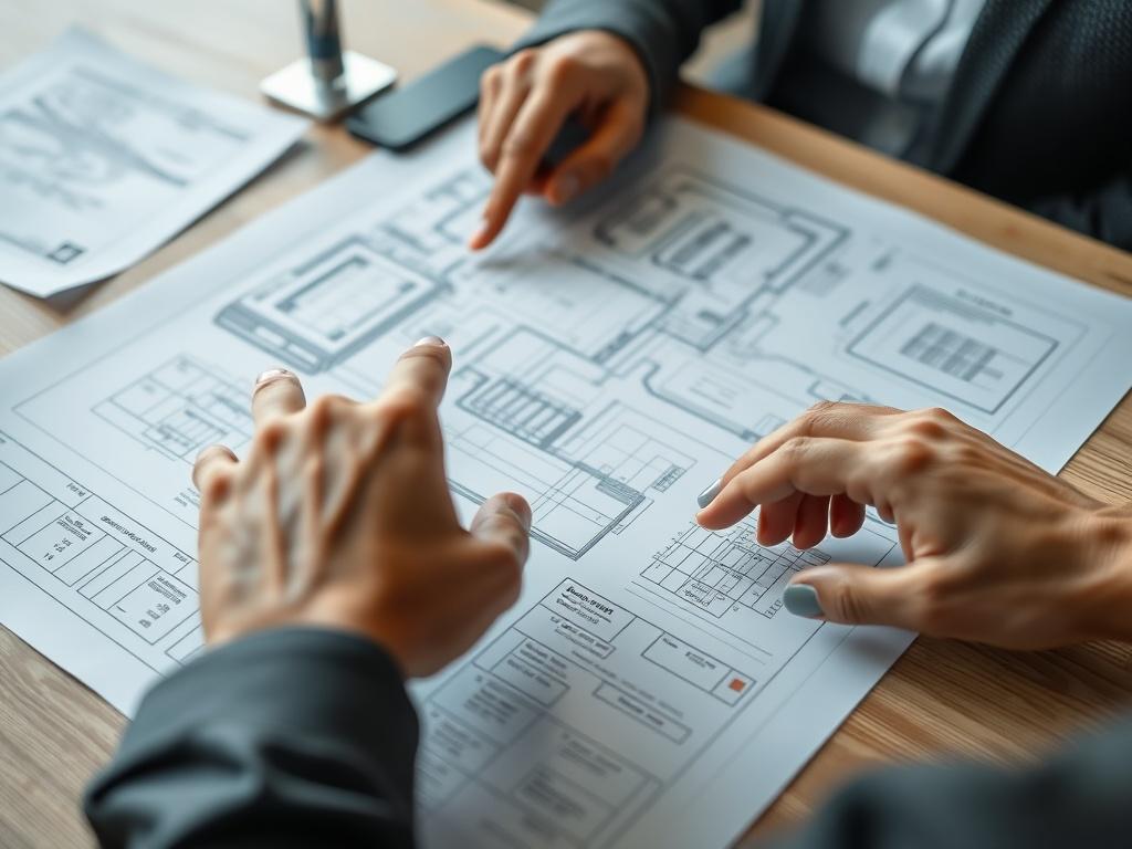 A close up shot of a blueprint and design mockup