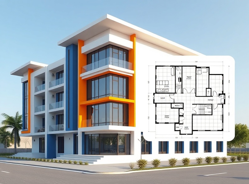 3D architectural rendering with floor plans