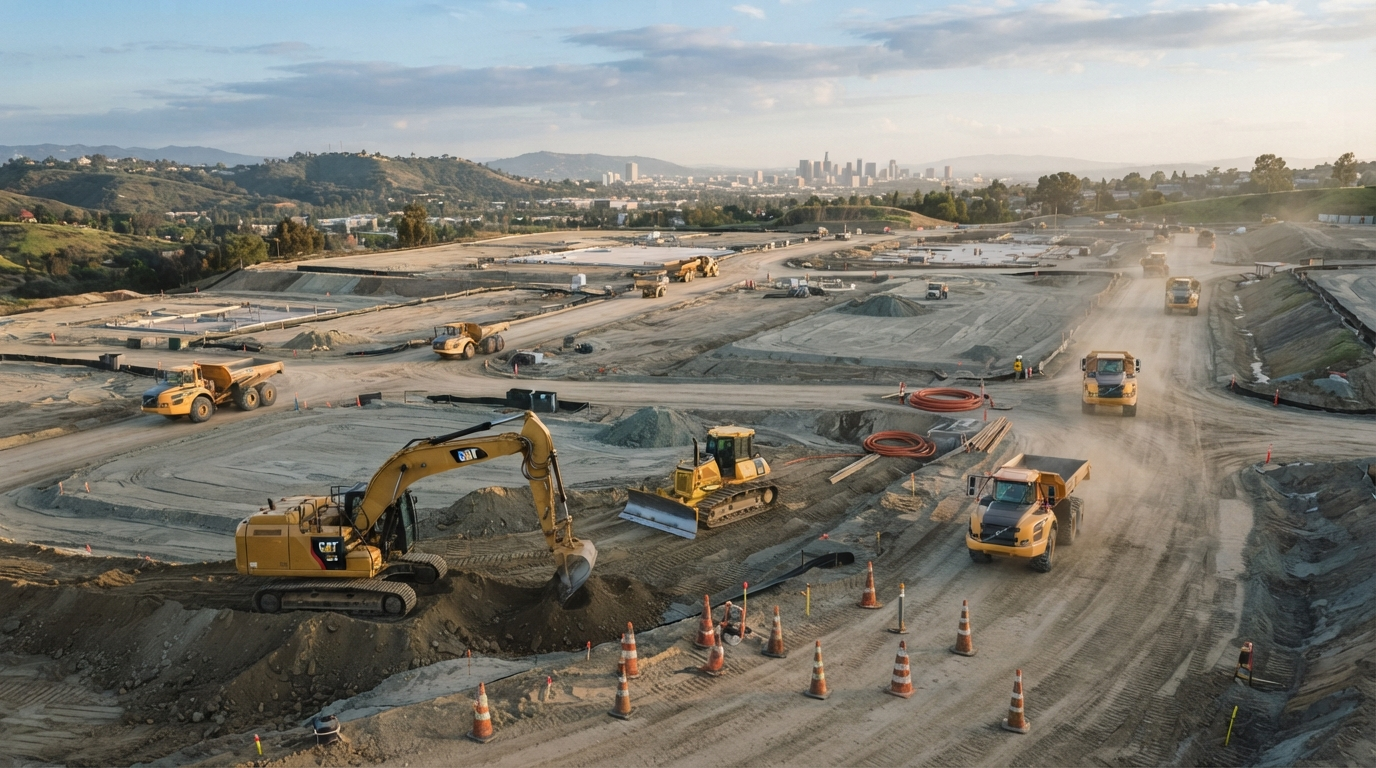 Construction machinery working on a clean, well-planned development site