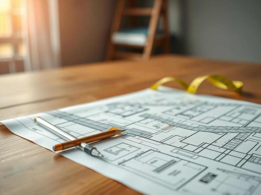 A hyper realistic close up shot of a construction blueprint