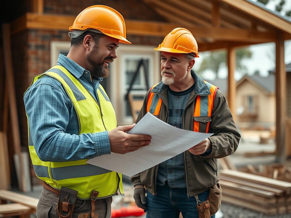 A close up shot of a subcontractor discussing plans with