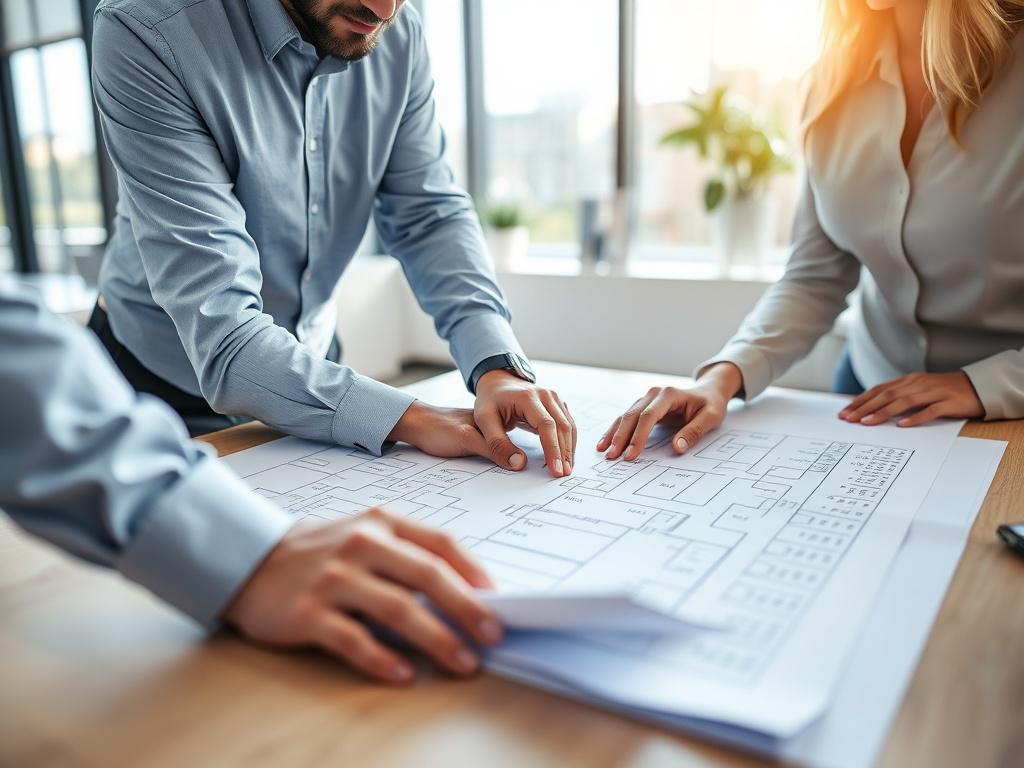 A close up shot of a consultant discussing home building