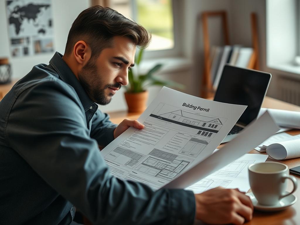 A close up of a focused individual reviewing building permit